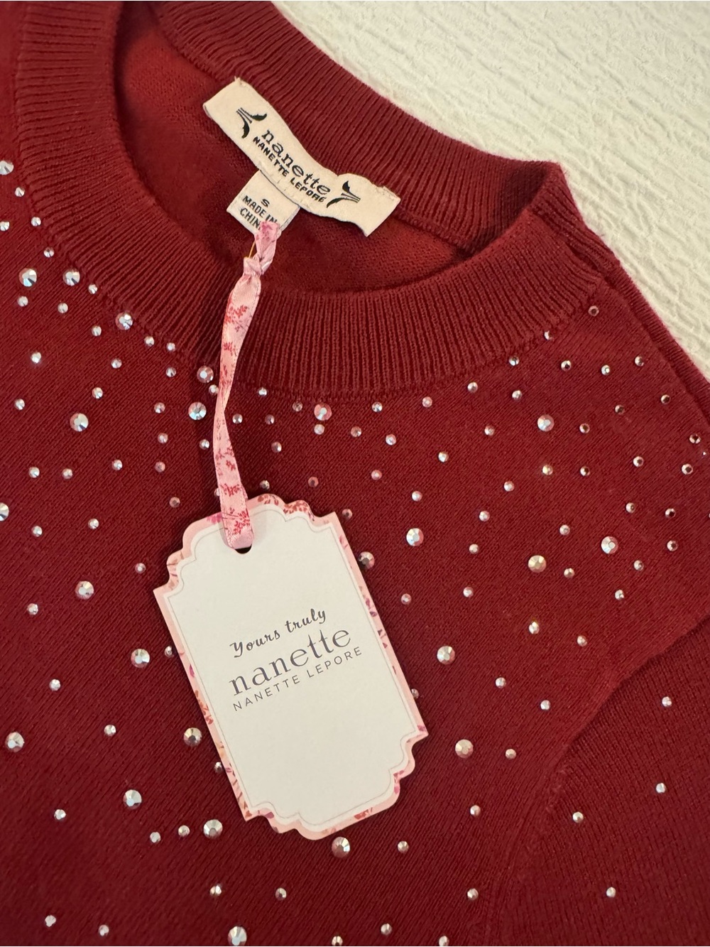 Nanette Lepore Rhinestone Embellished Sweater - Burgundy - NWT